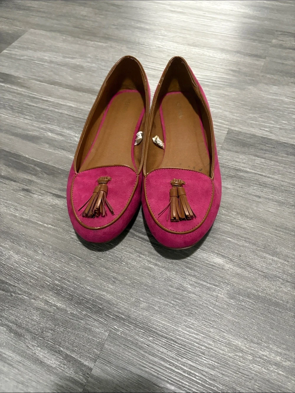 Merona Fuchsia Suede Tassel Loafers with Brown Trim